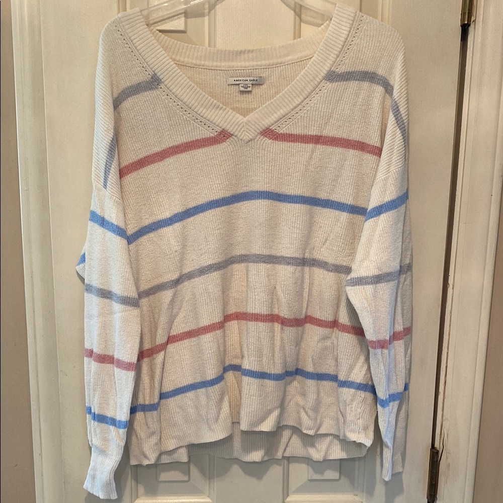 American Eagle Striped V-Neck Sweater